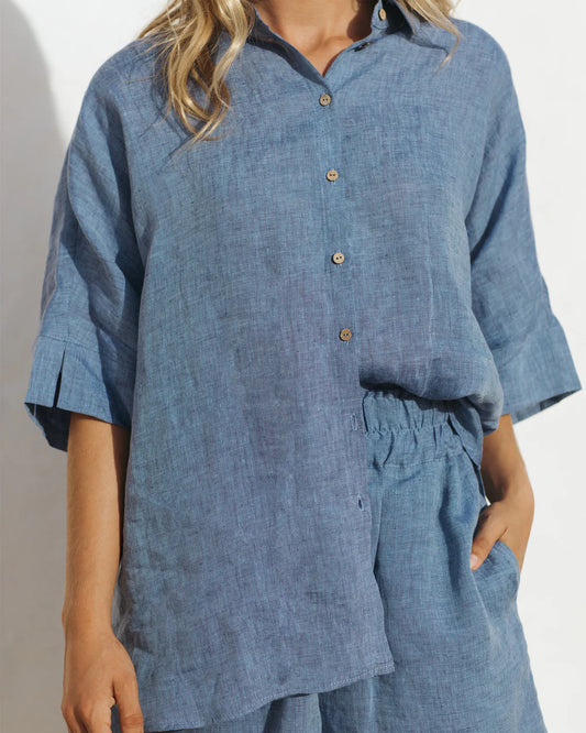 Linen Coast Shirt  - Denim Marle