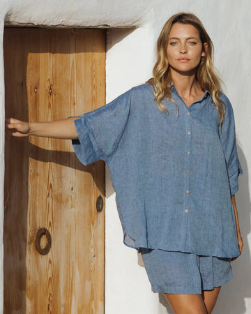 Linen Coast Shirt  - Denim Marle