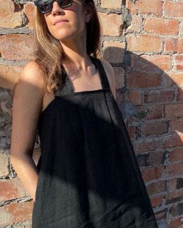 Belgian Linen Square neck Tunic/Dress - Black