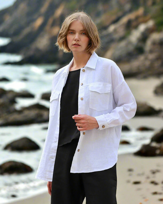 Linen Shirt Jacket - White