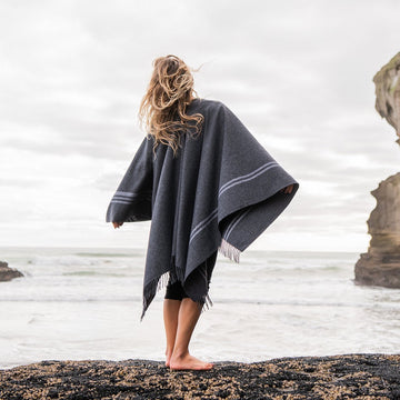 Loom Poncho - Dark Grey Marle