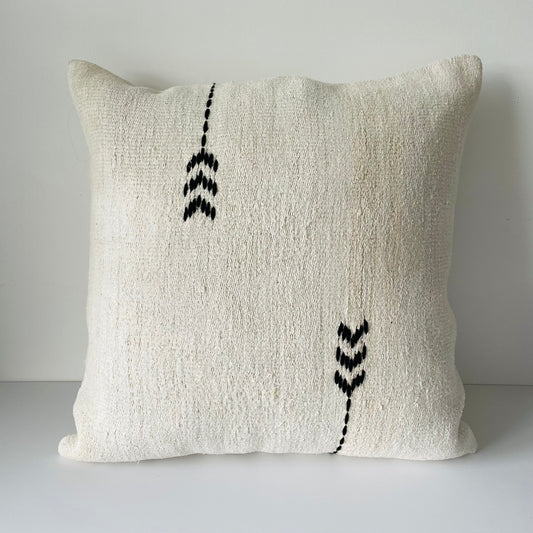 Vintage Hemp Cushion - Black Feather