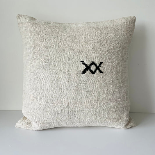 Vintage Hemp Cushion - Black Crosses