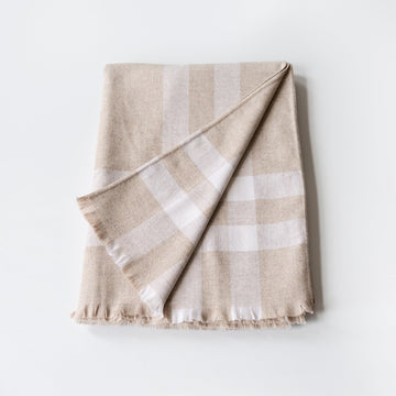Cashmere Merino LOOM Plaid Blanket - Oatmeal