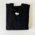 Cashmere Rib Sweater V Neck - Black