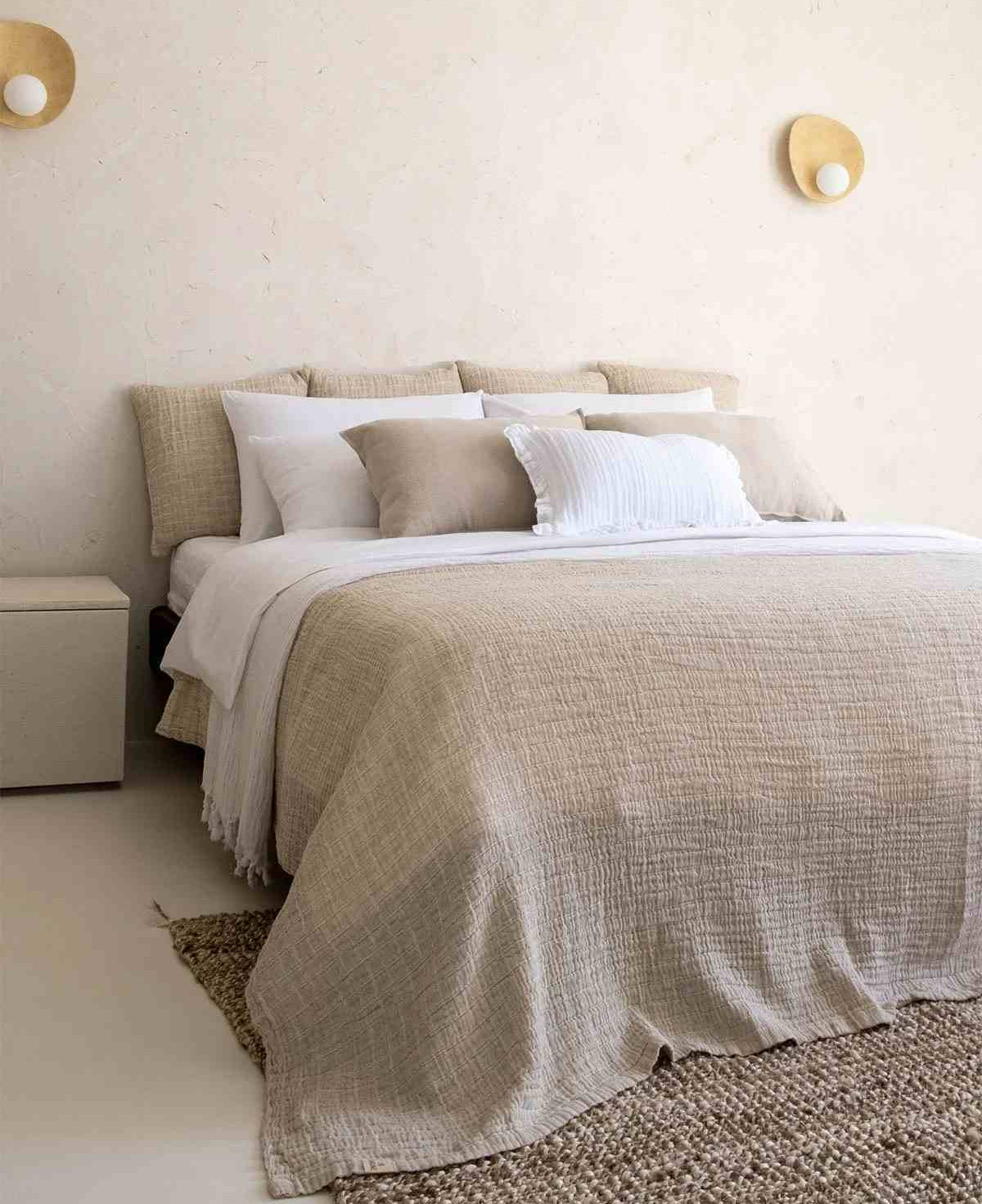 Natural Linen Textural Bed Cover/Throw