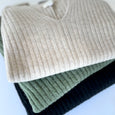 Cashmere Rib Sweater V Neck - Aloe